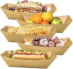 MotBach 100 Pack 3lb Kraft Paper Food Trays, Heavy-Duty Paper Food Boat Disposable Serving Basket Tray for French Fries Nachos Snack Hot Dog Taco BBQ Popcorn Party Picnic Wedding Party (Brown)