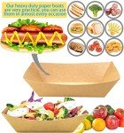 MotBach 100 Pack 3lb Kraft Paper Food Trays, Heavy-Duty Paper Food Boat Disposable Serving Basket Tray for French Fries Nachos Snack Hot Dog Taco BBQ Popcorn Party Picnic Wedding Party (Brown)