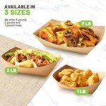 ZORRITA 3 Lb Paper Food Trays - 50 Pack Disposable Nacho Trays, Kraft Paper Food Boats Taco Holders Party Serving Baskets for Hot Dogs Snacks Tacos Fries
