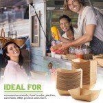 ZORRITA 3 Lb Paper Food Trays - 50 Pack Disposable Nacho Trays, Kraft Paper Food Boats Taco Holders Party Serving Baskets for Hot Dogs Snacks Tacos Fries