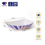 JOLLY CHEF 2lb Paper Food Trays, 250 Pack Paper Food Boats Disposable Serving Boats,Food Holder Trays for Snacks French Fries Nachos Hot Dog Tacos BBQ Party