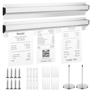 LOVYNO 4PCS Restaurant Ticket Holder Set Including 2 Aluminum Slide Check Racks and 2 Stainless Steel Ticket Spike Stabber 16 Inch Desk Receipt Holder Order Rack for Restaurant Kitchen Cafes Pubs Bars
