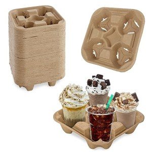 4 Cup Carrier Tray, 40Pcs Disposable Cup Carrier, Biodegradable Cup Holder, Brown Drink Carrier for Hot or Cold Drink, Coffee Shops, Restaurants, Juice Bars