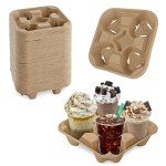 4 Cup Carrier Tray, 40Pcs Disposable Cup Carrier, Biodegradable Cup Holder, Brown Drink Carrier for Hot or Cold Drink, Coffee Shops, Restaurants, Juice Bars