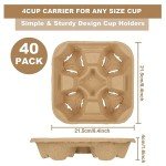 4 Cup Carrier Tray, 40Pcs Disposable Cup Carrier, Biodegradable Cup Holder, Brown Drink Carrier for Hot or Cold Drink, Coffee Shops, Restaurants, Juice Bars