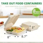 TreeTute 100-Pack [8”X8” 3 Compartment] Clamshell Take Out Food Containers,100% Compostable Disposable To Go Containers,Heavy Duty,Eco-Friendly Biodegradable Bagasse Take Out Boxes for Food(Brown)