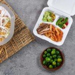 Priority1 Paper 8x8 Inch, 200 Count, 3 - Compartment Clamshell, 100% Compostable to Go Containers with Hinged Lid, Natural Disposable Bagasse, double-lock closure, preventing food from leaking out