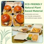 TreeTute 100-Pack [8”X8” 3 Compartment] Clamshell Take Out Food Containers,100% Compostable Disposable To Go Containers,Heavy Duty,Eco-Friendly Biodegradable Bagasse Take Out Boxes for Food(Brown)