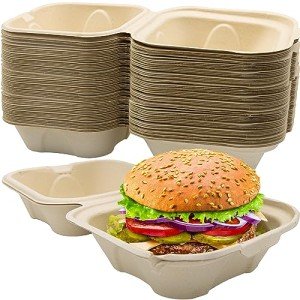 Avant Grub Durable, Grease-Proof 6x6 Clamshell Small To Go Box 100pk. Disposable, Leak-Proof and Microwavable Take Out Food Container With Hinged Lid. Great for Parties, Restaurants and Food Trucks!