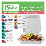 Compostable Square Hinged Clamshell Take Out Food Container 9x9x3 inch,Heavy Duty Quality Disposable to go Containers, Single Compartment Eco-Friendly Takeout Box, Restaurants, Food Trucks (25)
