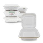 Priority1 Paper 8x8 Inch, 200 Count, 1 - Compartment to go Containers with Lids, Disposable Take Out Food Containers, Microwave Safe Clamshell
