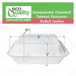 Compostable Square Hinged Clamshell Take Out Food Container 9x9x3 inch,Heavy Duty Quality Disposable to go Containers, Single Compartment Eco-Friendly Takeout Box, Restaurants, Food Trucks (25)