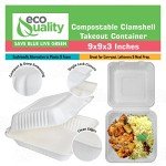 Compostable Square Hinged Clamshell Take Out Food Container 9x9x3 inch,Heavy Duty Quality Disposable to go Containers, Single Compartment Eco-Friendly Takeout Box, Restaurants, Food Trucks (25)
