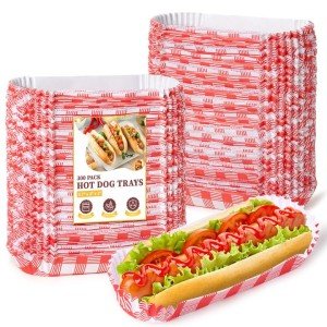 ZORRITA 300 Pcs Paper Hot Dog Trays, 6 Inch Small Hot Dog Boats Disposable Hot Dog Holders for Concession Stand, Party, Food Truck (Red)