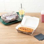 Restaurantware Bio Tek 6.7 x 3.5 x 3.5 Inch Clamshell Food Containers 100 Disposable Sandwich Containers - Hinged Lid Tab-Lock Closure Camouflage Paper Hot Dog Containers Durable Greaseproof