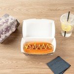 Restaurantware Bio Tek 6.7 x 3.5 x 3.5 Inch Clamshell Food Containers 100 Disposable Sandwich Containers - Hinged Lid Tab-Lock Closure Camouflage Paper Hot Dog Containers Durable Greaseproof