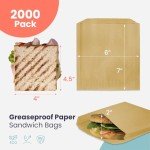 Fit Meal Prep 2000 Pack Paper Sandwich Bags 7 x 6”, Greaseproof Paper Snack Bags, Unbleached Pastry Bag, Recyclable Small Brown Paper Bags, Cookie Sleeves, Food Packing for Bakery (50 Pack x 40)