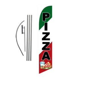 Pizza Restaurant Advertising Feather Banner Swooper Flag Sign with Flag Pole Kit and Ground Stake
