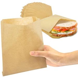 Fit Meal Prep 200 Pack Paper Sandwich Bags 7 x 6”, Greaseproof Paper Snack Bags, Unbleached Pastry Bag, Recyclable Small Brown Paper Bags, Cookie Sleeves, Food Packing for Bakery, Donuts