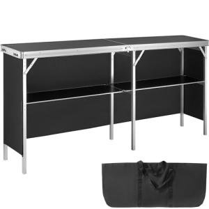 VEVOR Extra Long Folding Portable Bar Tradeshow Podium Table for Indoor, Outdoor, Party, Picnic, Exhibition, Includes Carrying Case, Storage Shelf and Black Skirt, 77.95" x 15.16" x 34.65"