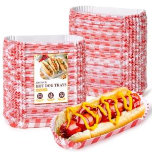 ZORRITA 300 Pcs Paper Hot Dog Trays, 6 Inch Small Hot Dog Boats Disposable Hot Dog Holders for Concession Stand, Party, Food Truck (Red)