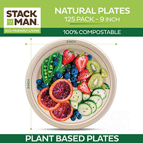 Eco-Friendly 9" Compostable Paper Plates (125-Pack)