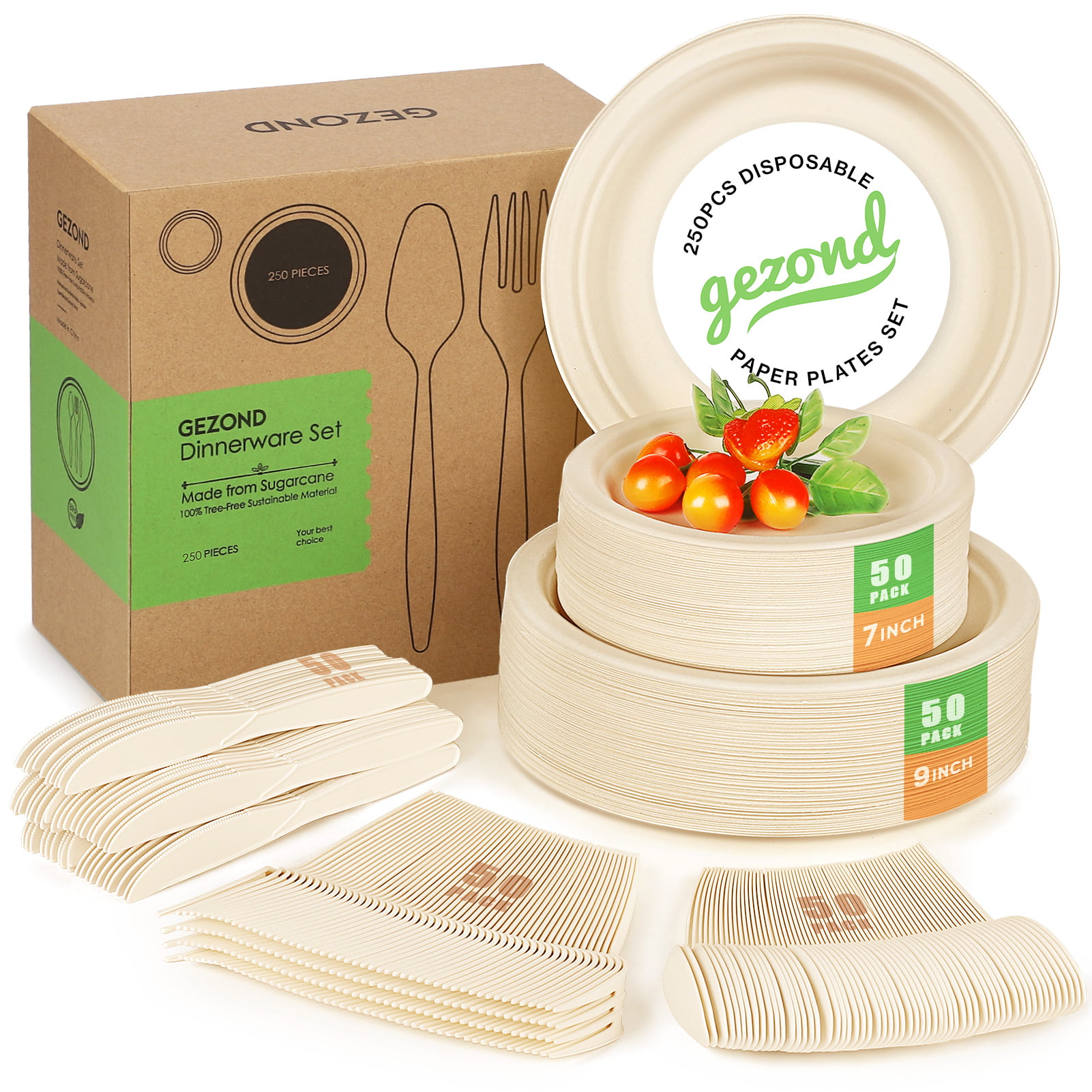 250-pc Eco-Friendly Compostable Dinnerware Set