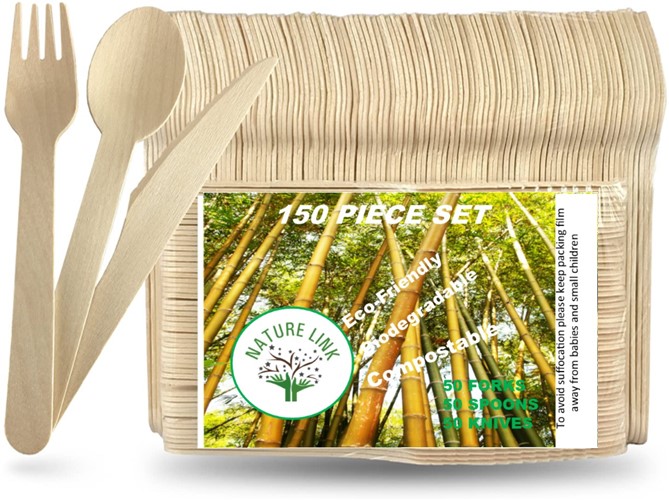 Eco-Friendly Wooden Cutlery Set - Pack of 150