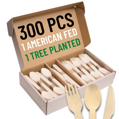 Compostable Wooden Cutlery Set - 300 pieces