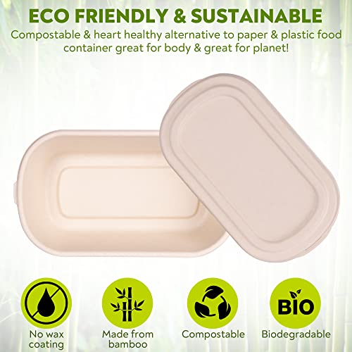 Eco-Friendly Bamboo Meal Prep Containers - 50 Pack