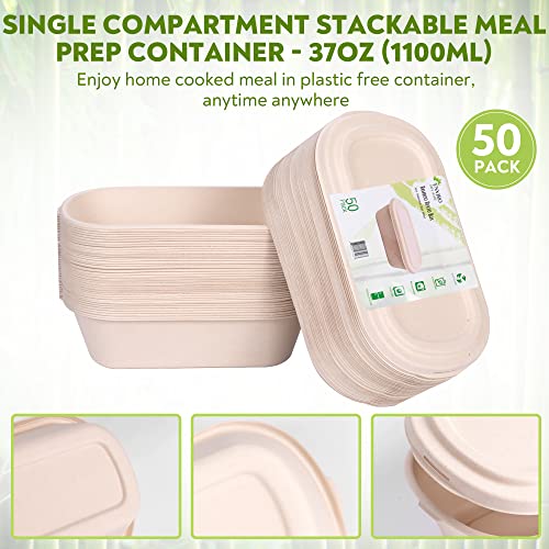 Eco-Friendly Bamboo Meal Prep Containers - 50 Pack