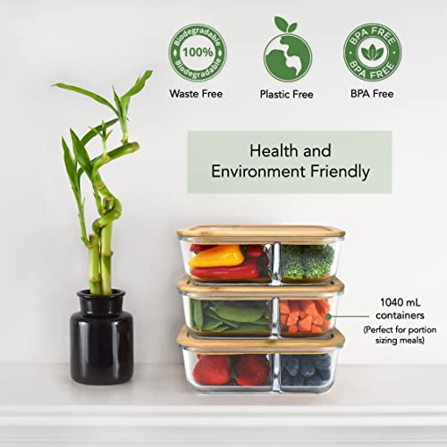 EcoPreps Glass Meal Containers with Bamboo Lids (3 Pack)