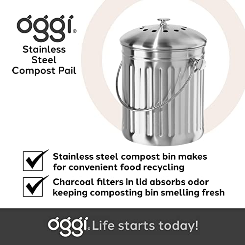 Oggi 1-Gallon Stainless Steel Countertop Compost Bin