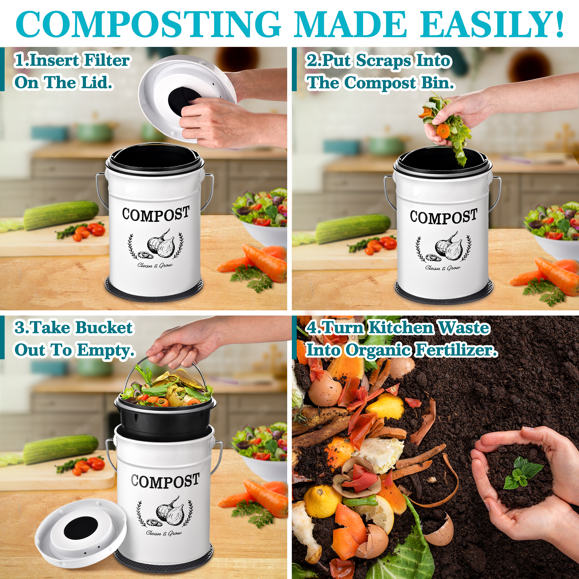 White Kitchen Compost Bin - 1.0 gal