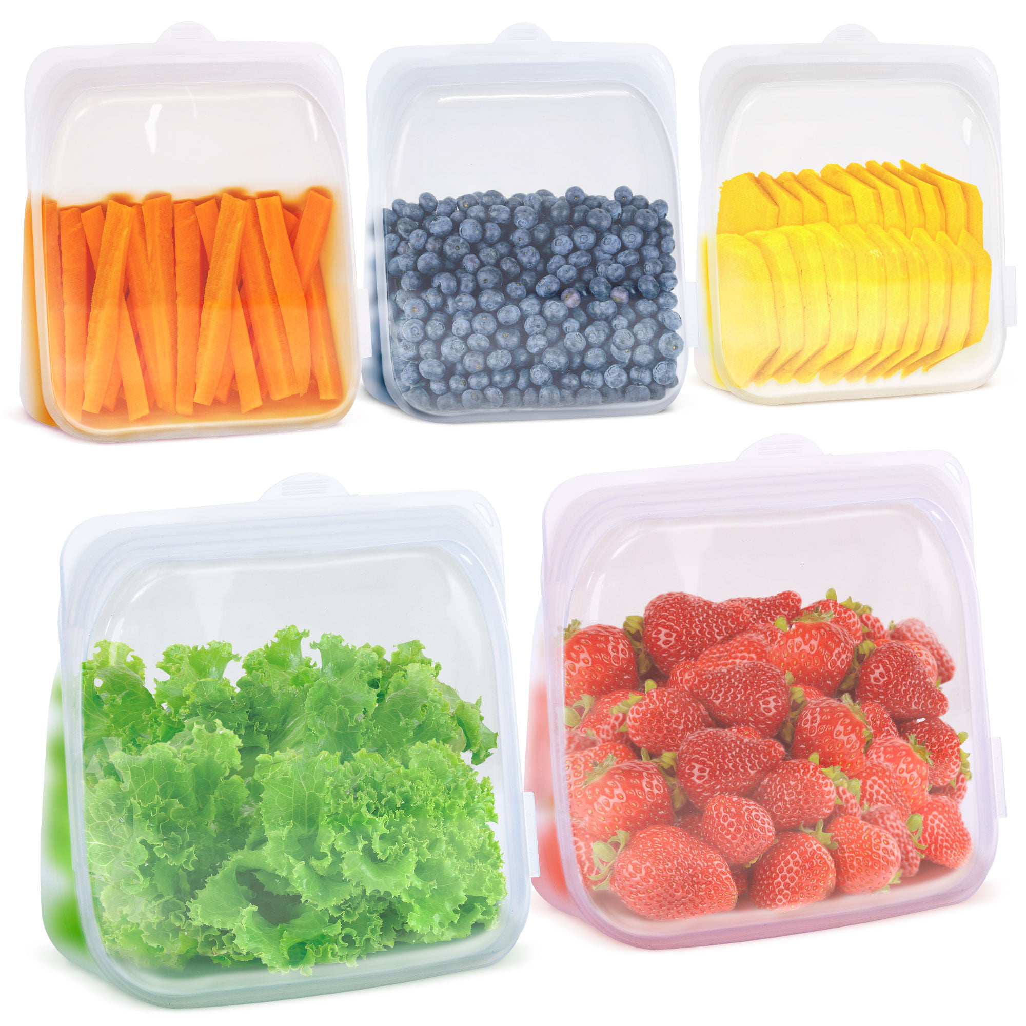 Reusable Eco-Silicone Food Storage Bags, Set of 5