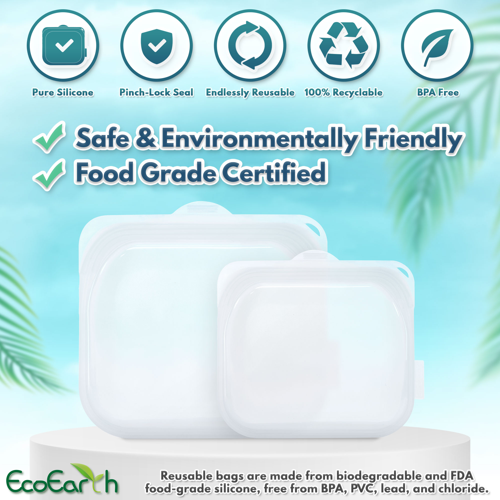 Reusable Eco-Silicone Food Storage Bags, Set of 5