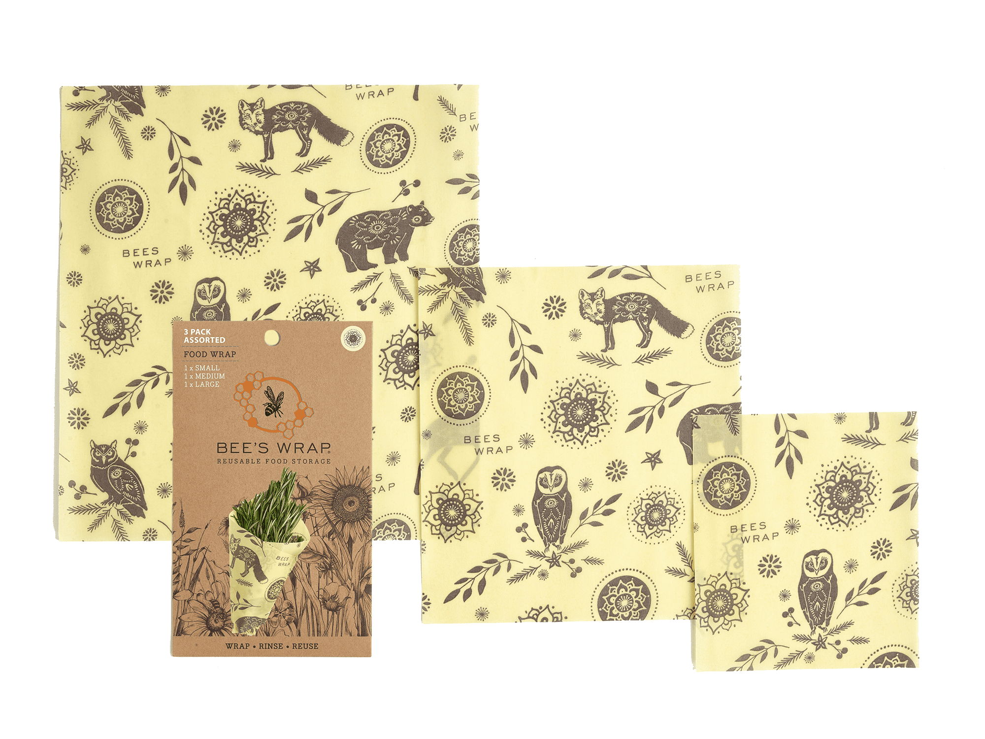 Eco Bee's Wrap 3-Pack - Woods Print
