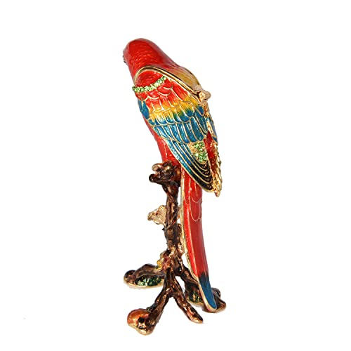 Macaw Parrot Enameled Trinket Box Figurine