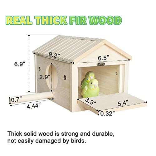 HiCaptain Large Parakeet Nesting Box, Natural Wood Bird Breeding Nest Box for Cockatiel, Lovebird, Budgie, Parrot and Small to Medium Birds (9.2"x6.5"x6.9")- Large