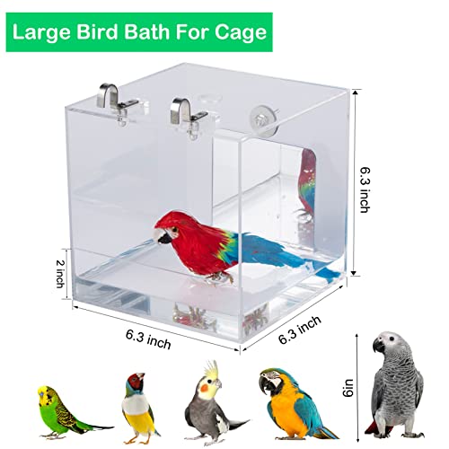capuca Large Bird Bath Cage Hanging - 6.3 Inch Bird Bathtub Shower Box Bowl Cage Accessories for Big Bird Parakeets Parrot Budgie Conure African Grey for Most Indoor Cages