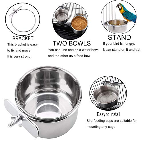 Stainless Steel Parrot Feeding Cups - Pack of 2