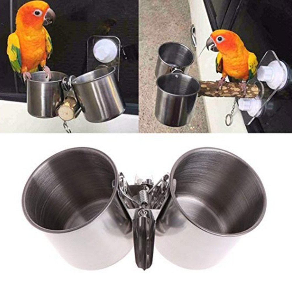Besufy Metal Bird Parrot Feeder Food Water Feeding Bowl Pet Cage Clip Cup Dispenser,Bird Feeder