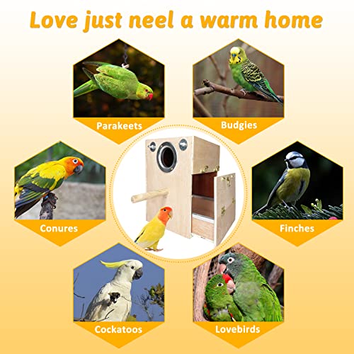 kathson Parakeet Nesting Box Wooden Bird Breeding Nest Parrots Mating House Wood Bird Aviary Budgie Cage Accessories for Cockatiel Finch Lovebirds Conure