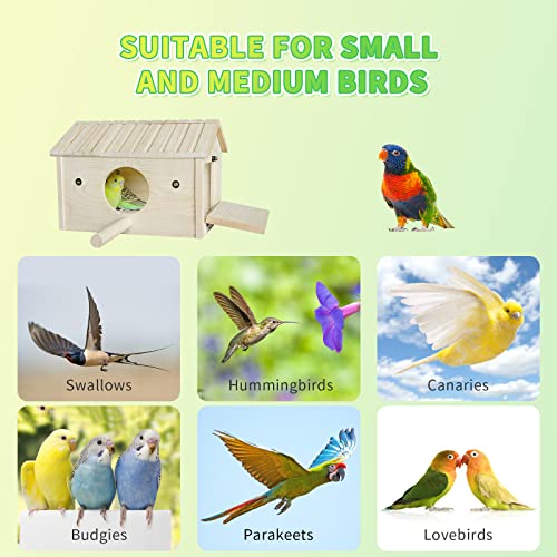 HiCaptain Large Parakeet Nesting Box, Natural Wood Bird Breeding Nest Box for Cockatiel, Lovebird, Budgie, Parrot and Small to Medium Birds (9.2"x6.5"x6.9")- Large