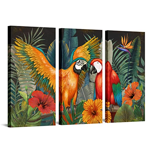 Colorful Parrot Canvas Wall Art Set