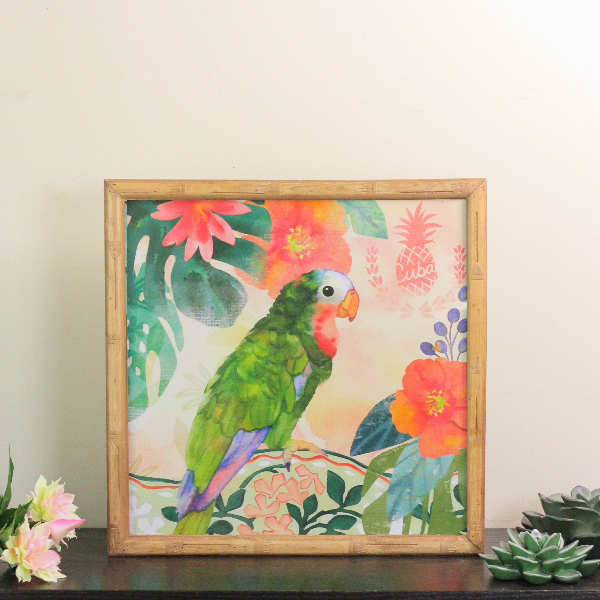 Green & Pink Parrot Wooden Wall Art - 14