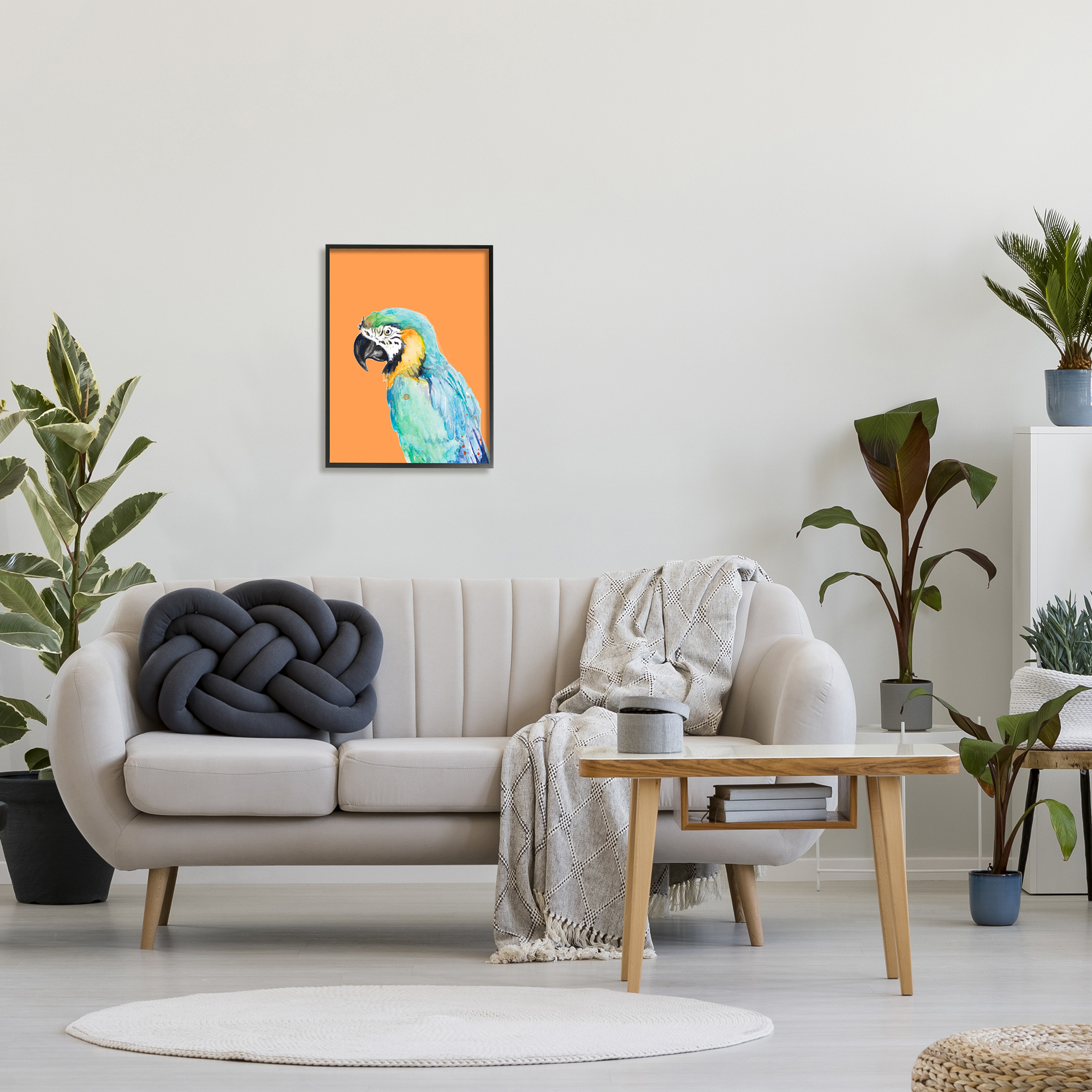 Tropical Macaw Portrait Black Framed Wall Art