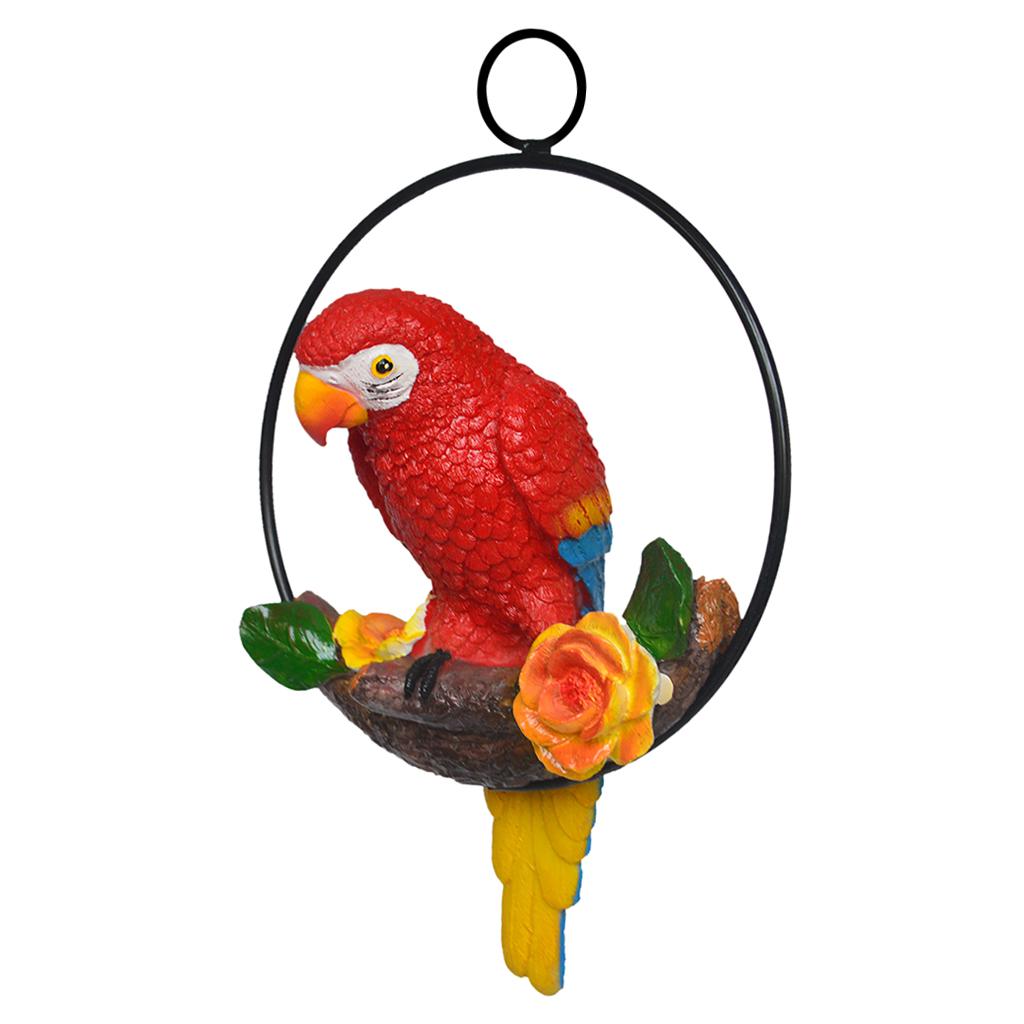 Pair of Resin Hanging Parrot Sculptures for Garden