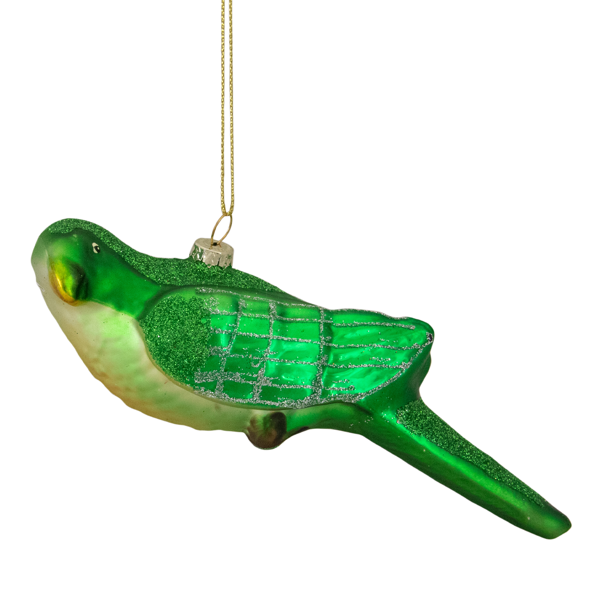 6.5" Green and Yellow Parrot Glass Christmas Ornament