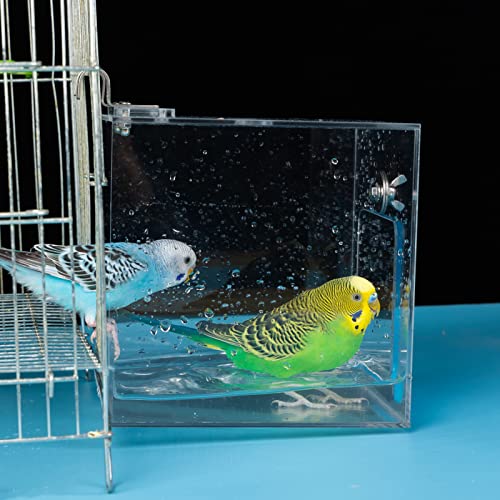capuca Large Bird Bath Cage Hanging - 6.3 Inch Bird Bathtub Shower Box Bowl Cage Accessories for Big Bird Parakeets Parrot Budgie Conure African Grey for Most Indoor Cages